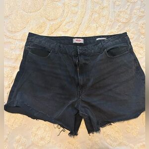 Wrangler Black Jean Shorts with Distressed Hem Loose Roll